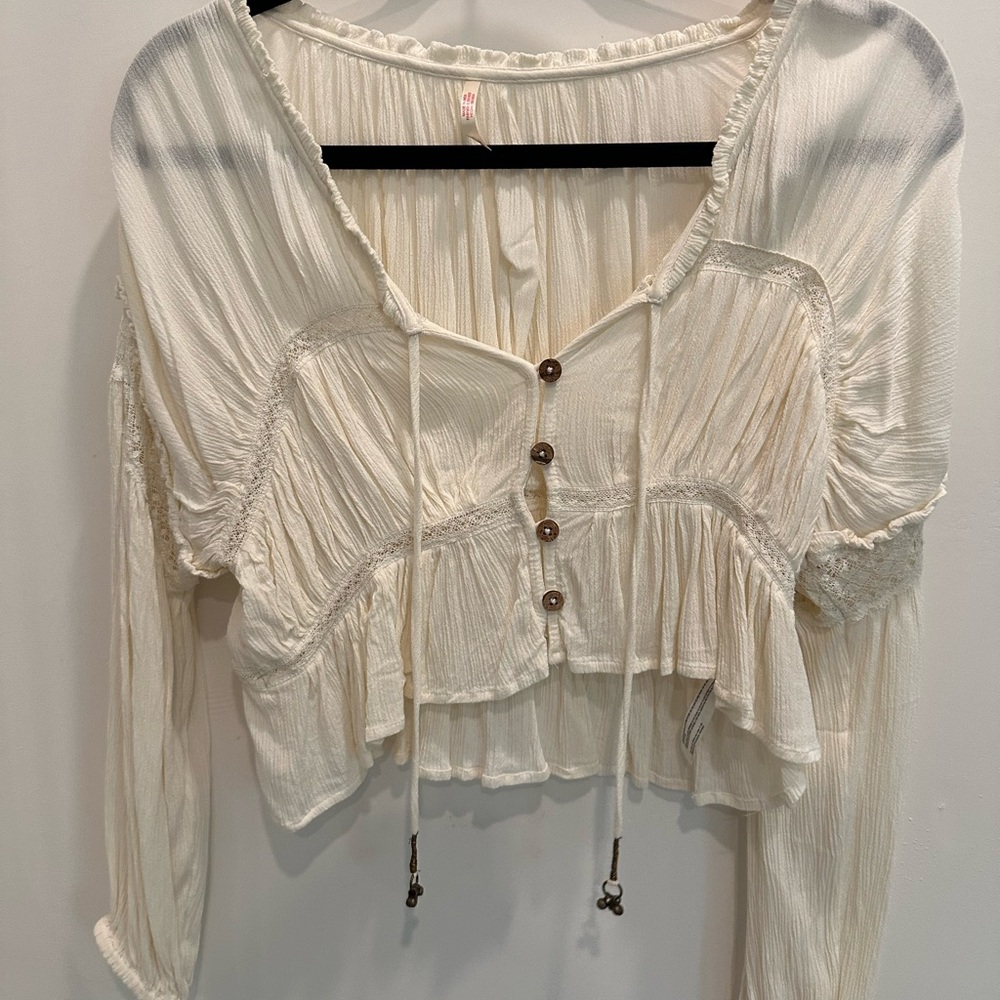 Free People Cream Button-Down Blouse